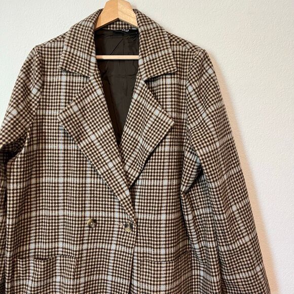 Able Brushed Cotton Plaid Marie Oversized Overcoat Jacket Women's Size Large - Picture 3 of 6